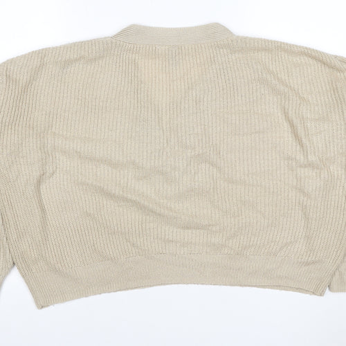 H&M Divided Women’s Beige M Lace-Up V-Neck Mohair Wool Knit Jumper