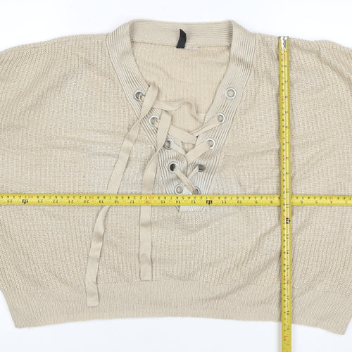 H&M Divided Women’s Beige M Lace-Up V-Neck Mohair Wool Knit Jumper