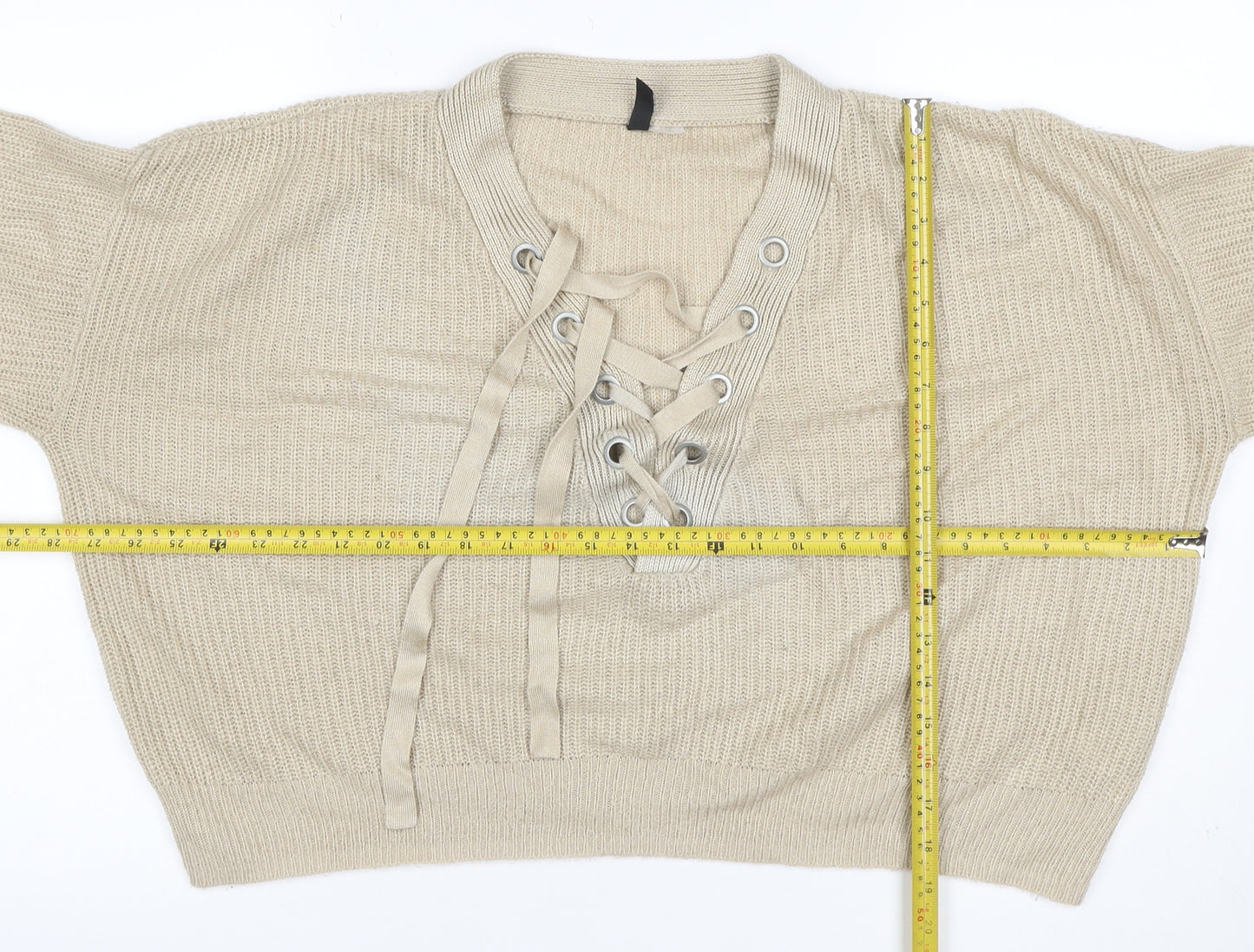 H&M Divided Women’s Beige M Lace-Up V-Neck Mohair Wool Knit Jumper