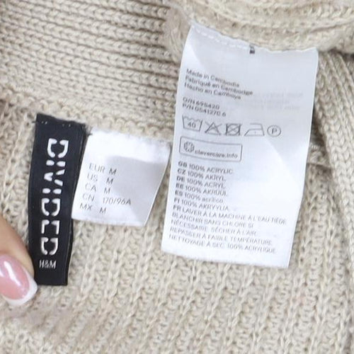 H&M Divided Women’s Beige M Lace-Up V-Neck Mohair Wool Knit Jumper