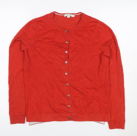 Boden Women Red Size S Round Neck Cotton Blend Button Cardigan