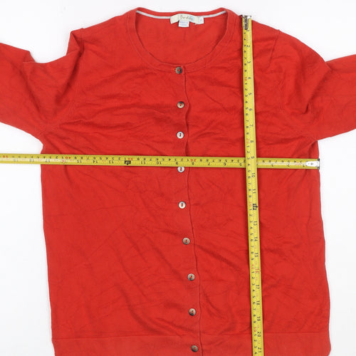 Boden Women Red Size S Round Neck Cotton Blend Button Cardigan