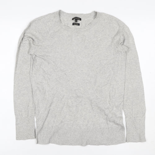 Massimo Dutti Women Grey Silk Cotton Crew Neck Pullover Jumper L