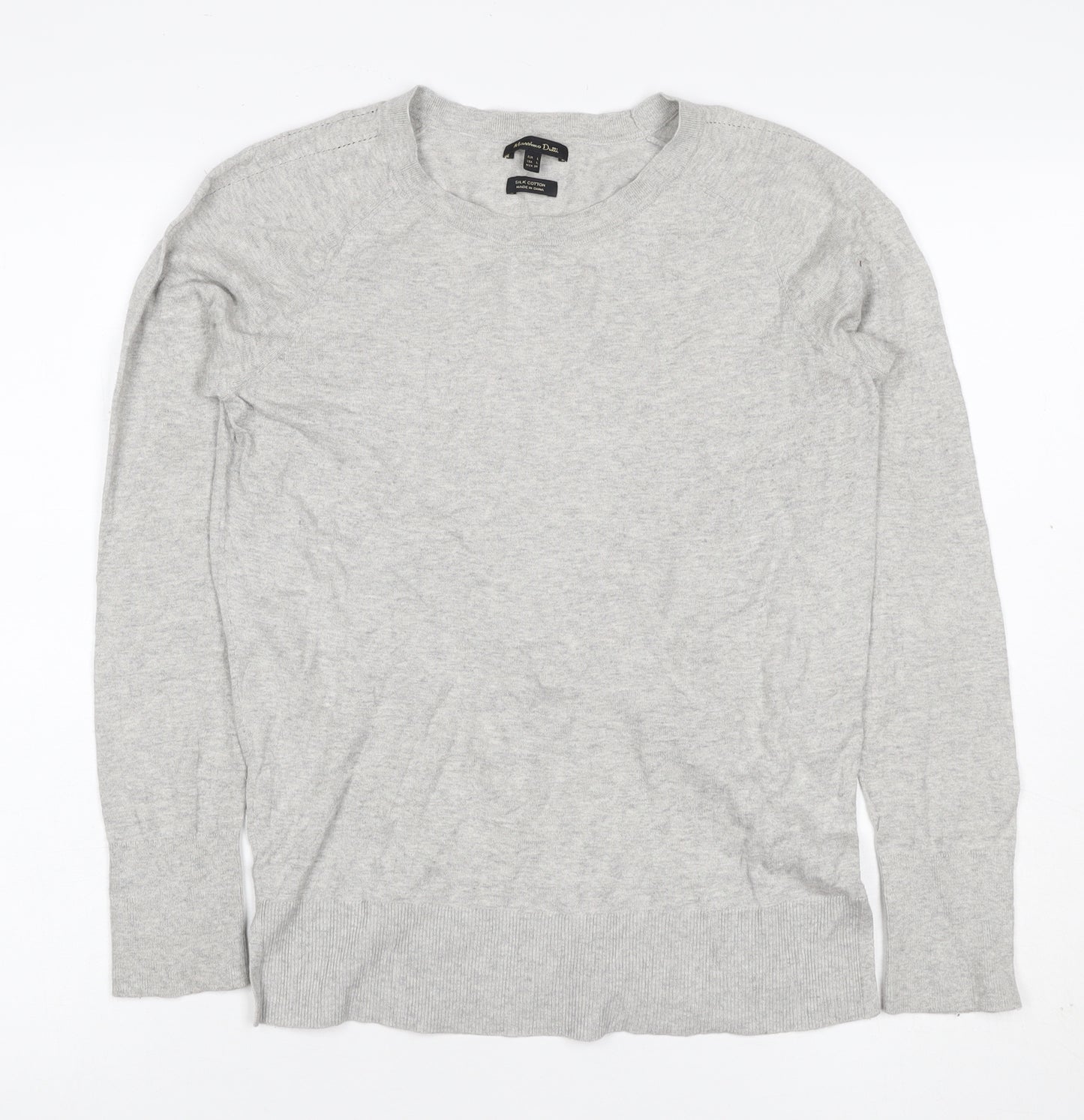 Massimo Dutti Women Grey Silk Cotton Crew Neck Pullover Jumper L