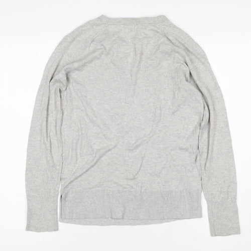 Massimo Dutti Women Grey Silk Cotton Crew Neck Pullover Jumper L