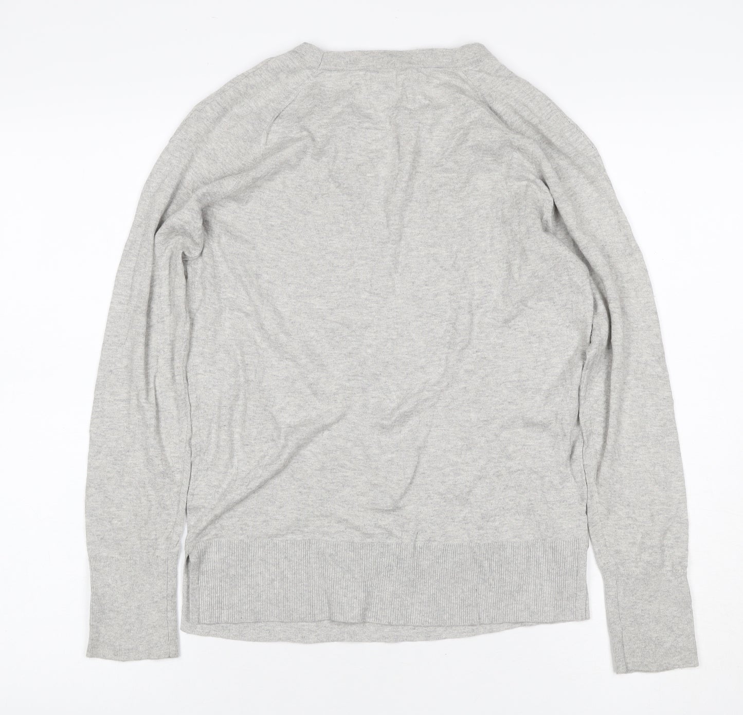 Massimo Dutti Women Grey Silk Cotton Crew Neck Pullover Jumper L