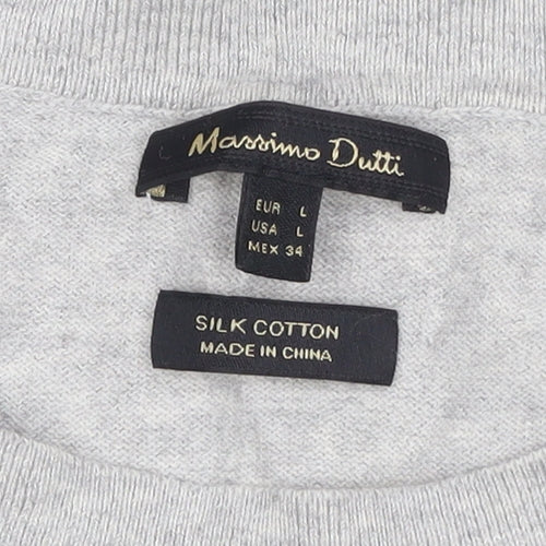 Massimo Dutti Women Grey Silk Cotton Crew Neck Pullover Jumper L