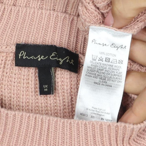 Phase Eight Women Pink M Cotton High Neck Raglan Knit Jumper