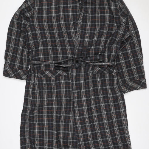 Black Brown Men’s Black Plaid Cotton Flannel Belted One Piece Pyjamas M