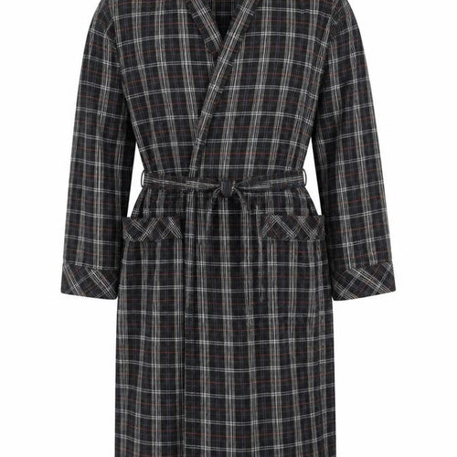 Black Brown Men’s Black Plaid Cotton Flannel Belted One Piece Pyjamas M