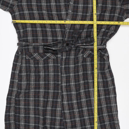Black Brown Men’s Black Plaid Cotton Flannel Belted One Piece Pyjamas M