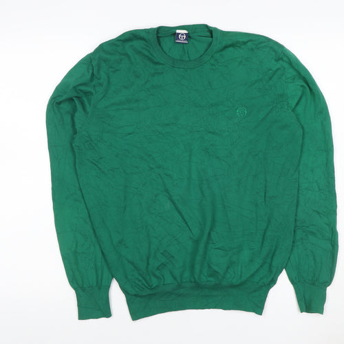 Sergio Tacchini Mens Green 2XL Crew Neck Logo Cotton Pullover Jumper