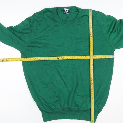 Sergio Tacchini Mens Green 2XL Crew Neck Logo Cotton Pullover Jumper