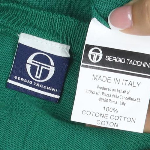 Sergio Tacchini Mens Green 2XL Crew Neck Logo Cotton Pullover Jumper