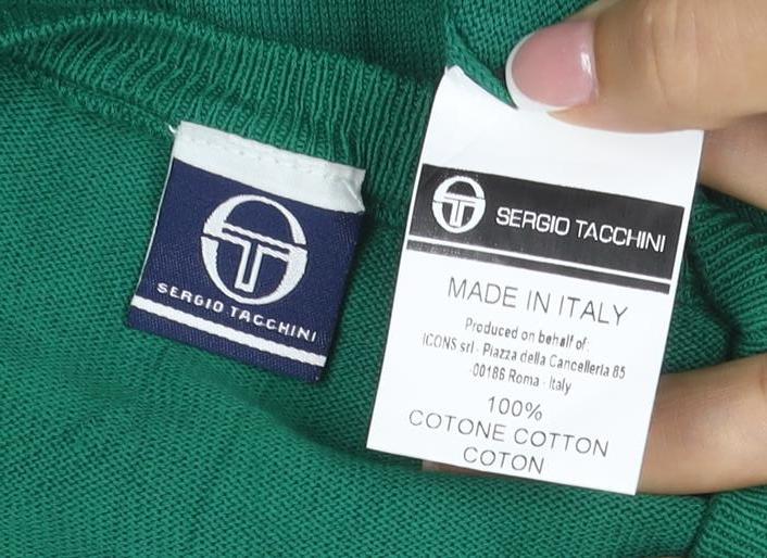 Sergio Tacchini Mens Green 2XL Crew Neck Logo Cotton Pullover Jumper