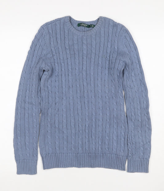 Lauren Ralph Lauren Women Blue S Cable Knit Cotton Crew Neck Jumper