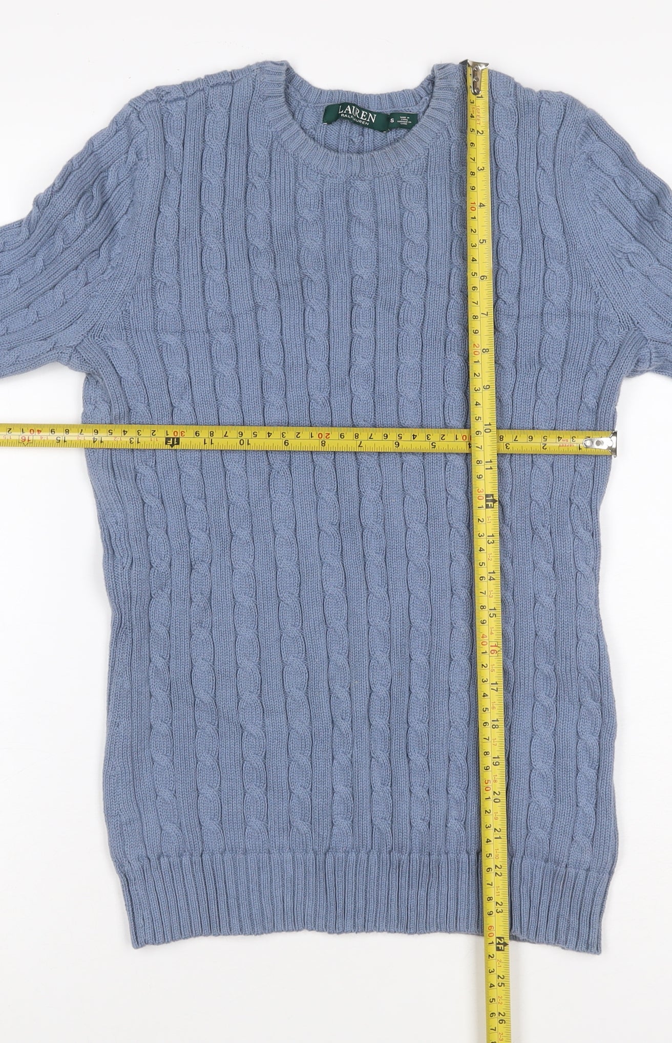 Lauren Ralph Lauren Women Blue S Cable Knit Cotton Crew Neck Jumper