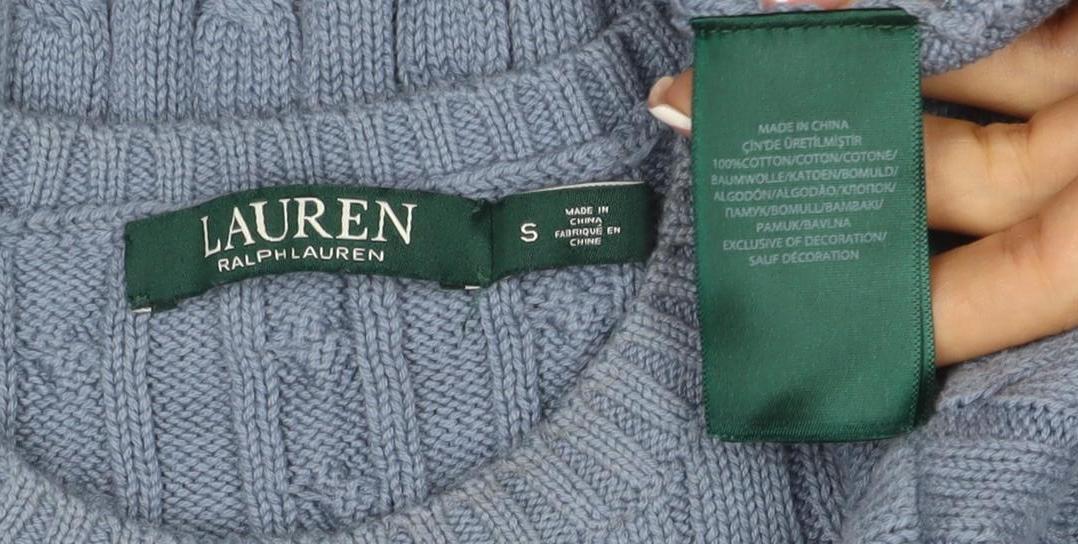 Lauren Ralph Lauren Women Blue S Cable Knit Cotton Crew Neck Jumper