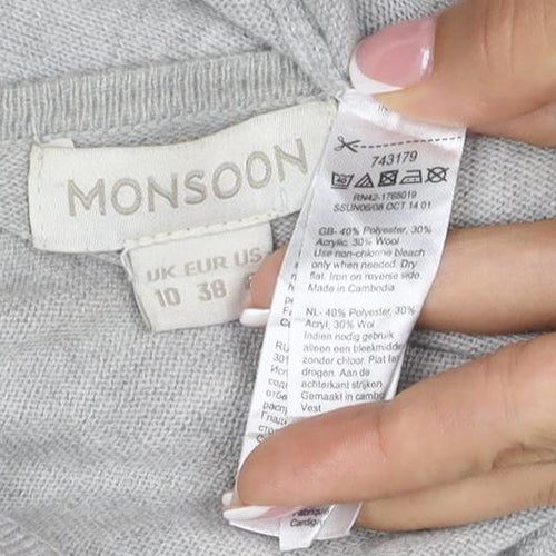 Monsoon Women’s Grey Size 10 Open Wrap Knit Cardigan Long Sleeve