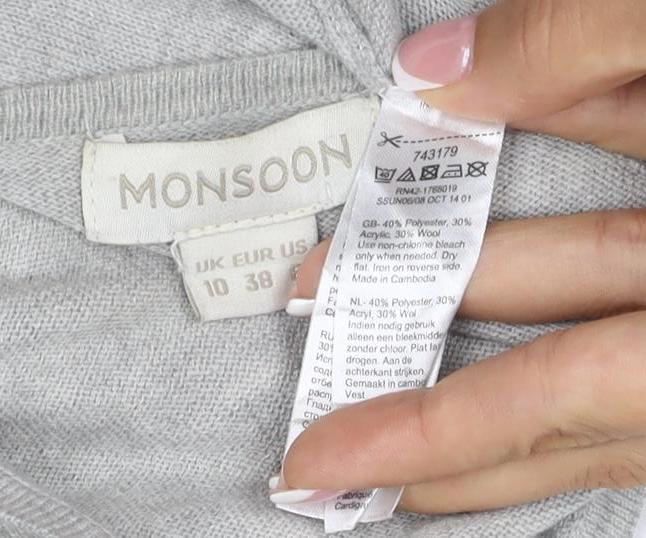 Monsoon Women’s Grey Size 10 Open Wrap Knit Cardigan Long Sleeve