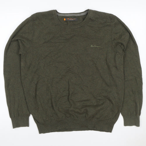 Ben Sherman Men’s Green L Cotton Crew Neck Logo Pullover Jumper