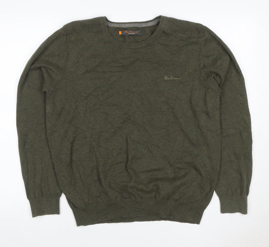 Ben Sherman Men’s Green L Cotton Crew Neck Logo Pullover Jumper