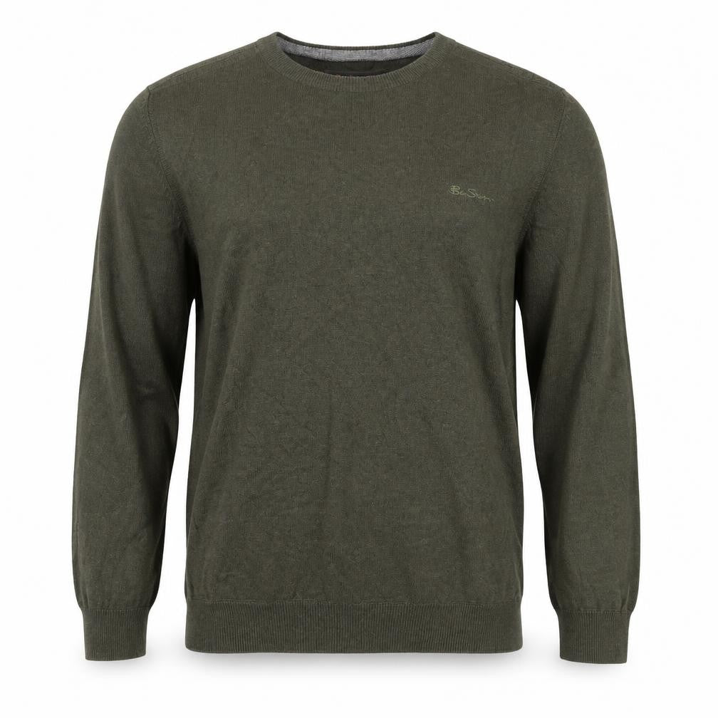 Ben Sherman Men’s Green L Cotton Crew Neck Logo Pullover Jumper