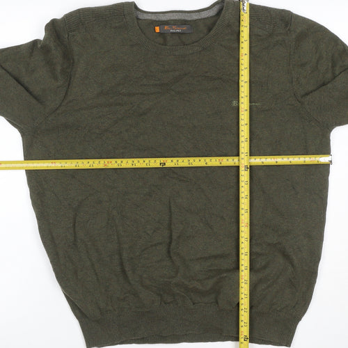Ben Sherman Men’s Green L Cotton Crew Neck Logo Pullover Jumper