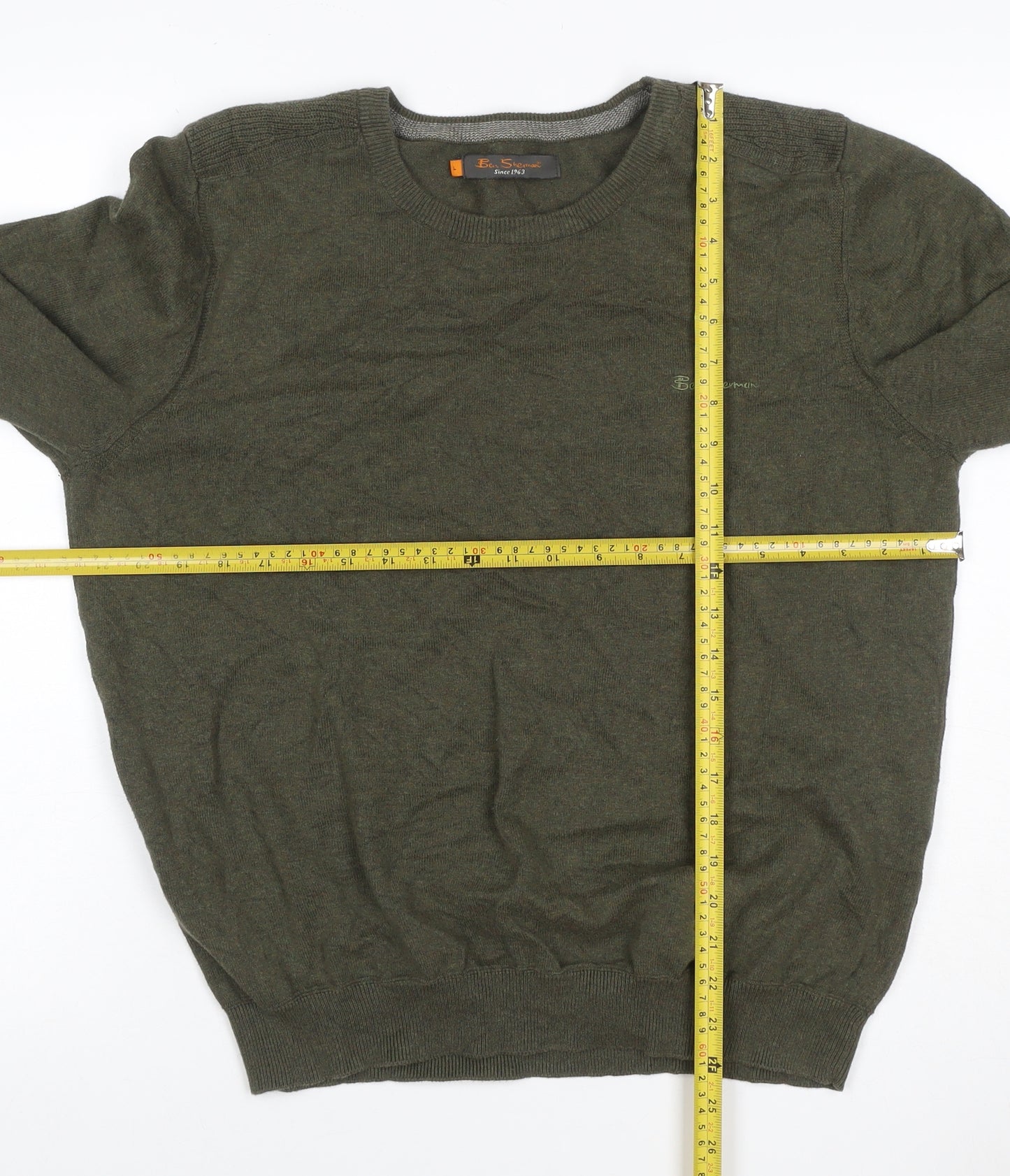 Ben Sherman Men’s Green L Cotton Crew Neck Logo Pullover Jumper
