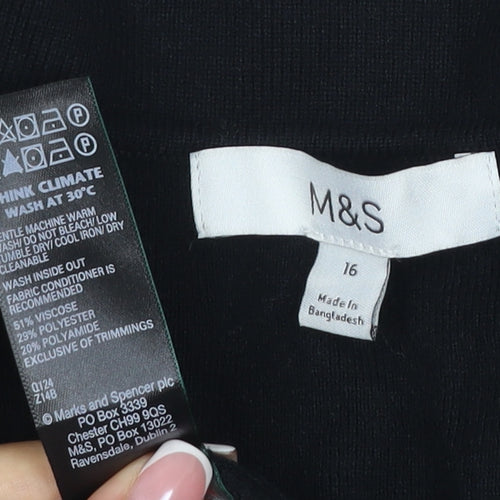 Marks and Spencer Women Black UK 16 Long Sleeve Shirt Dress