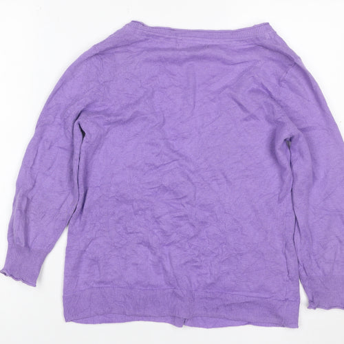 Laura Ashley Women Purple Linen Cotton V-Neck Cardigan UK 14