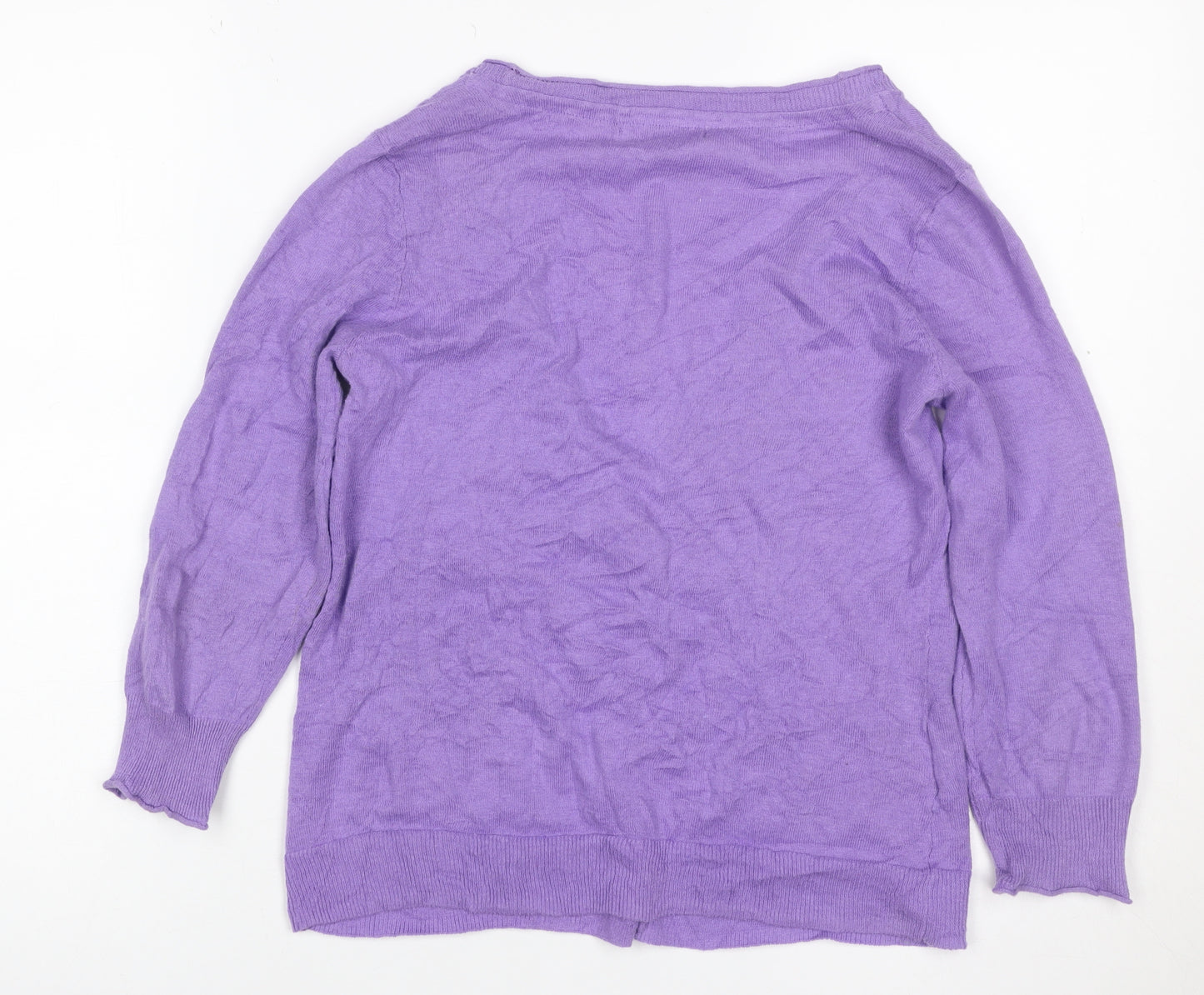 Laura Ashley Women Purple Linen Cotton V-Neck Cardigan UK 14