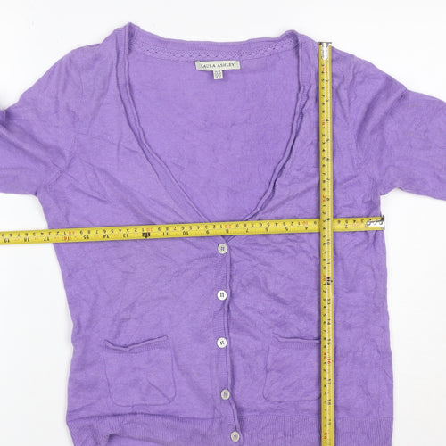 Laura Ashley Women Purple Linen Cotton V-Neck Cardigan UK 14