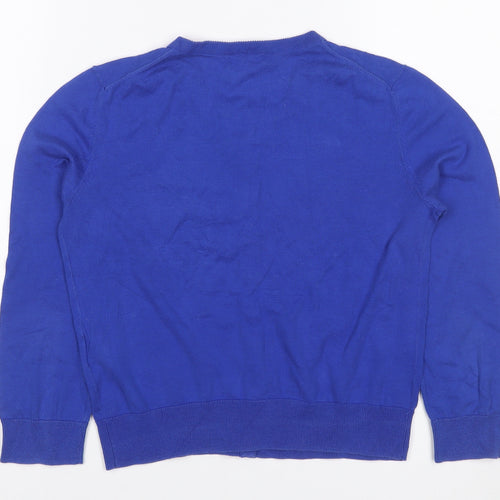 Hobbs Women Blue S Cotton Silk Button Knit Cardigan Round Neck