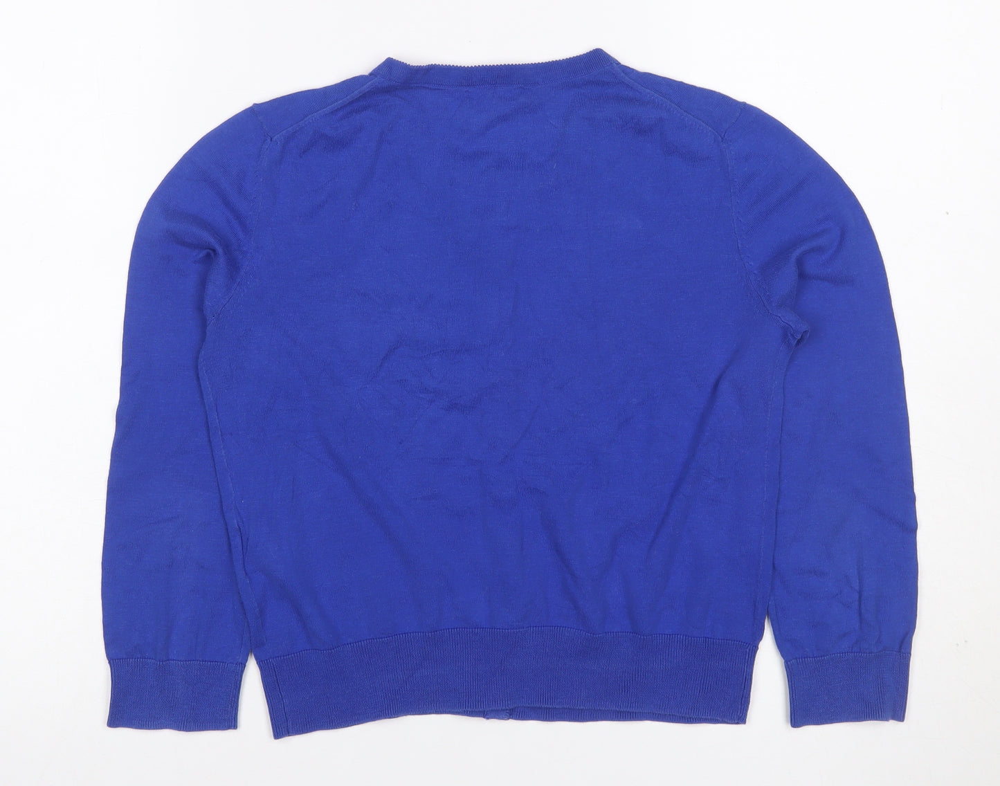 Hobbs Women Blue S Cotton Silk Button Knit Cardigan Round Neck