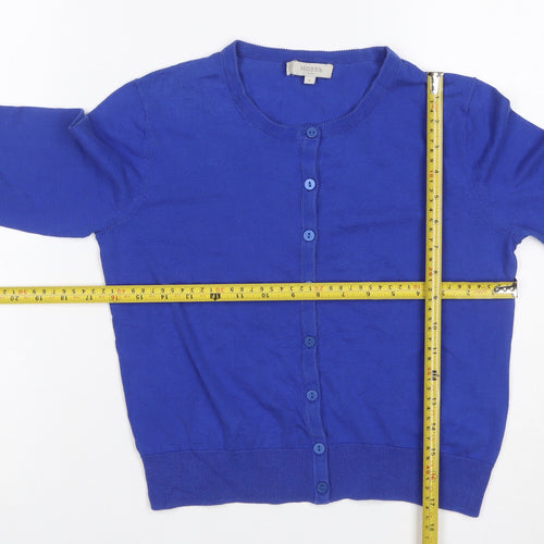 Hobbs Women Blue S Cotton Silk Button Knit Cardigan Round Neck