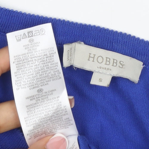 Hobbs Women Blue S Cotton Silk Button Knit Cardigan Round Neck