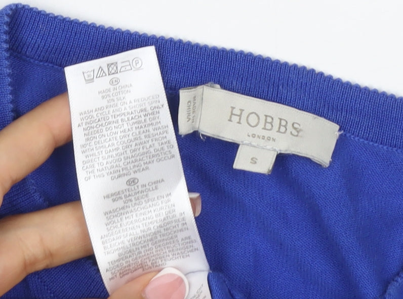 Hobbs Women Blue S Cotton Silk Button Knit Cardigan Round Neck