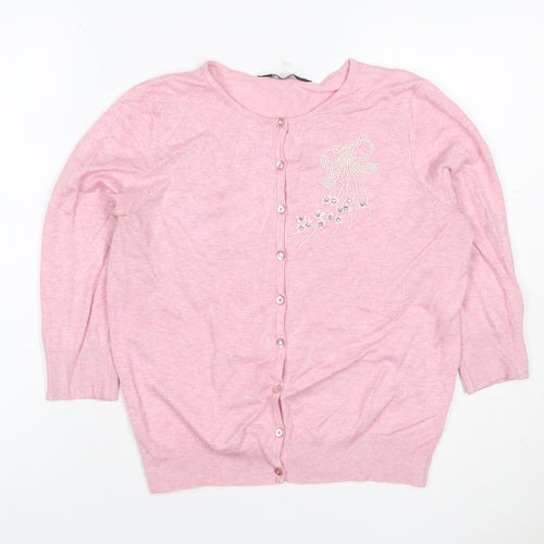 Dorothy Perkins Women Pink Size 14 Beaded Bow Knit Cardigan