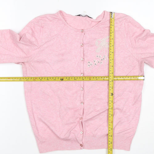 Dorothy Perkins Women Pink Size 14 Beaded Bow Knit Cardigan