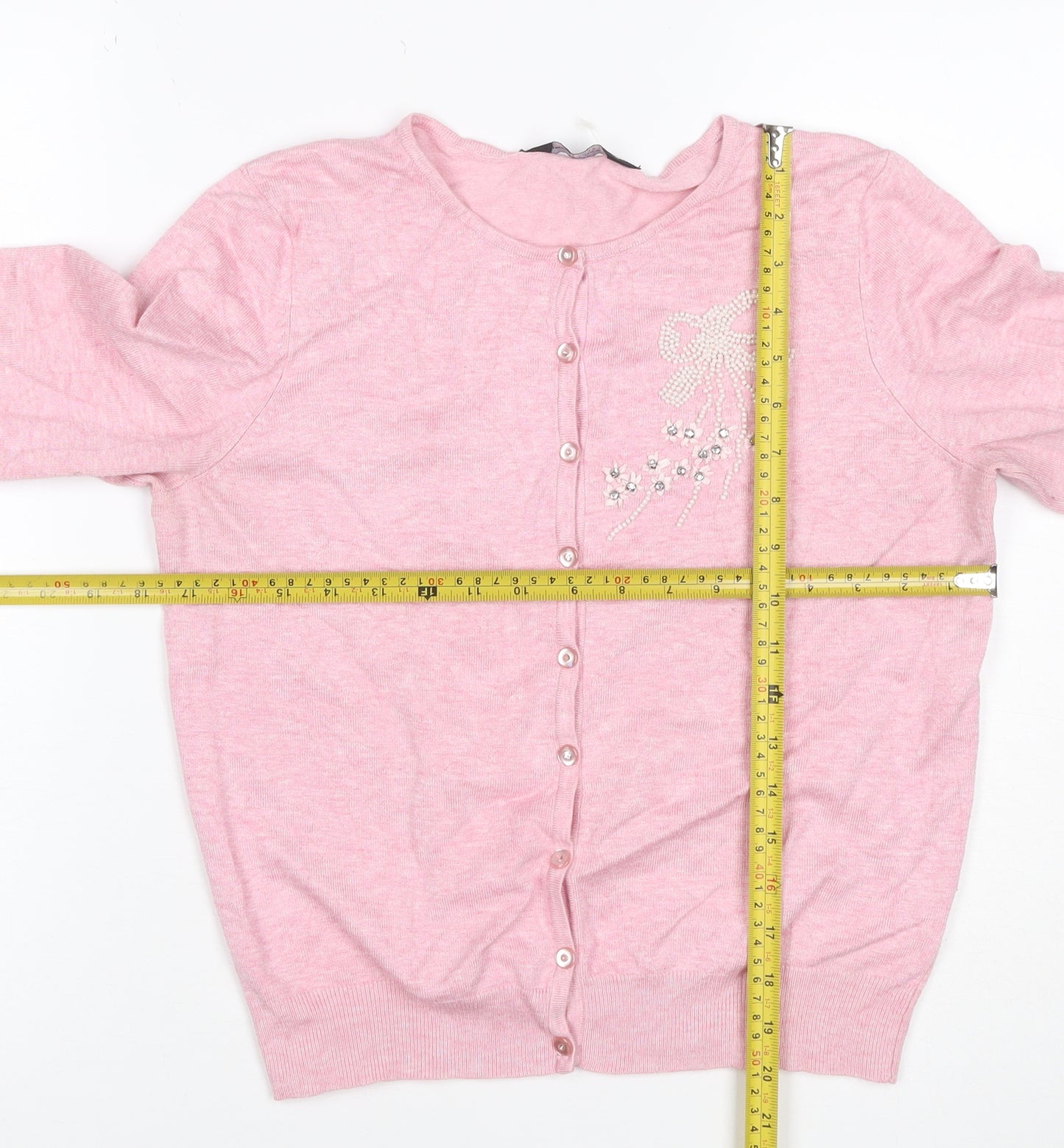 Dorothy Perkins Women Pink Size 14 Beaded Bow Knit Cardigan
