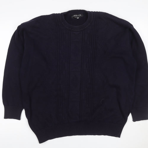 Jaeger Men’s Blue XL Cable Knit Cotton Crew Neck Pullover Jumper