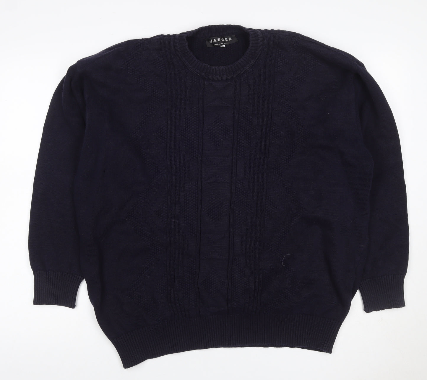 Jaeger Men’s Blue XL Cable Knit Cotton Crew Neck Pullover Jumper