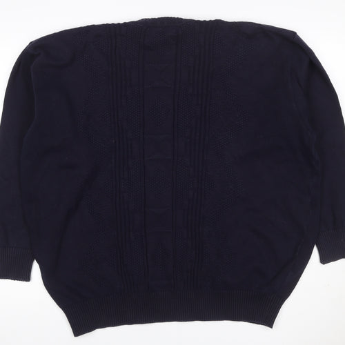 Jaeger Men’s Blue XL Cable Knit Cotton Crew Neck Pullover Jumper