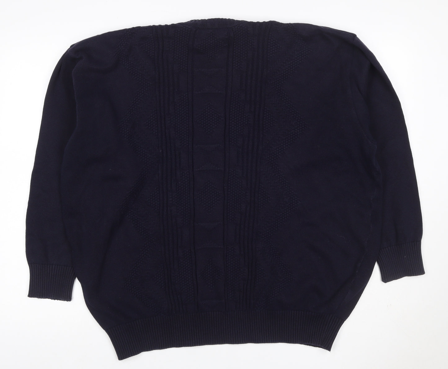 Jaeger Men’s Blue XL Cable Knit Cotton Crew Neck Pullover Jumper