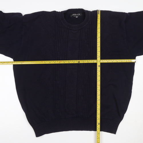 Jaeger Men’s Blue XL Cable Knit Cotton Crew Neck Pullover Jumper