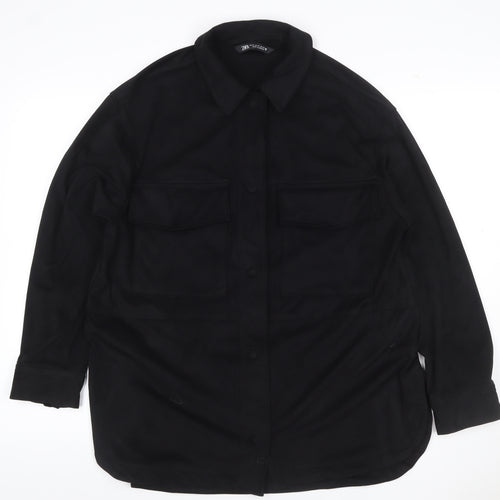 Zara Women Black M Military Utility Shirt Jacket Button Pockets