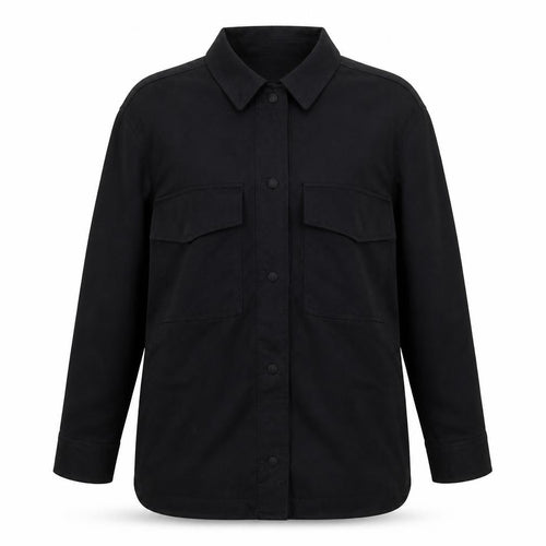 Zara Women Black M Military Utility Shirt Jacket Button Pockets