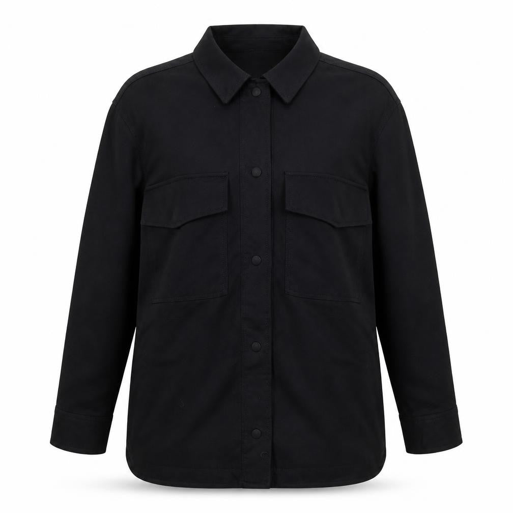 Zara Women Black M Military Utility Shirt Jacket Button Pockets