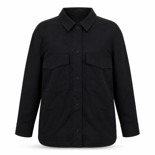 Zara Women Black M Military Utility Shirt Jacket Button Pockets